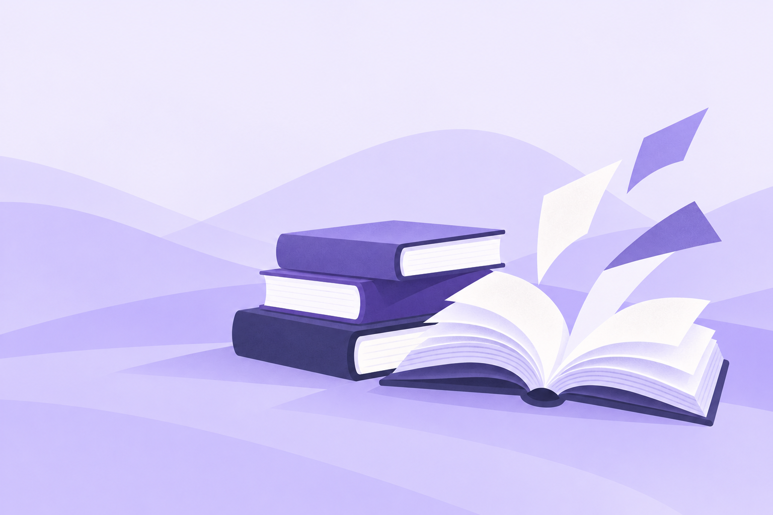 Ilustración conceptual de libros y conocimiento en expansión