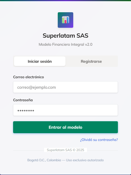 Pantalla real de acceso a Planodus Emprendimiento